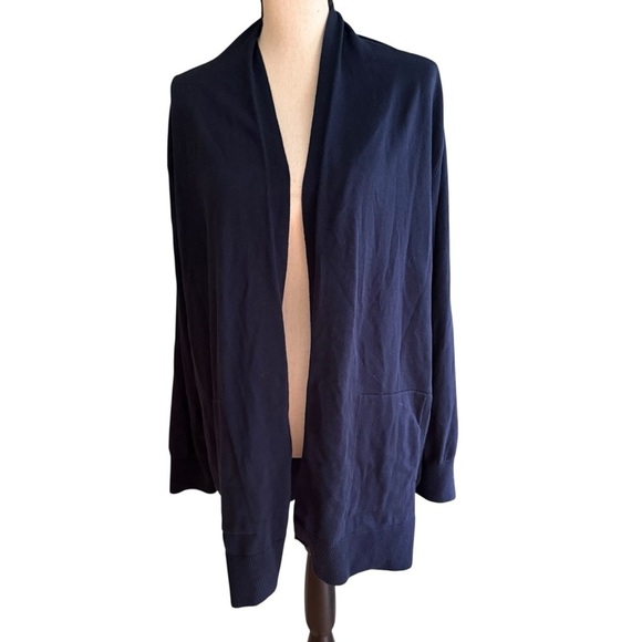 Lands End Womens Navy Blue Sweater Cardigan With Pockets Size 2X Light Weight - Picture 2 of 12